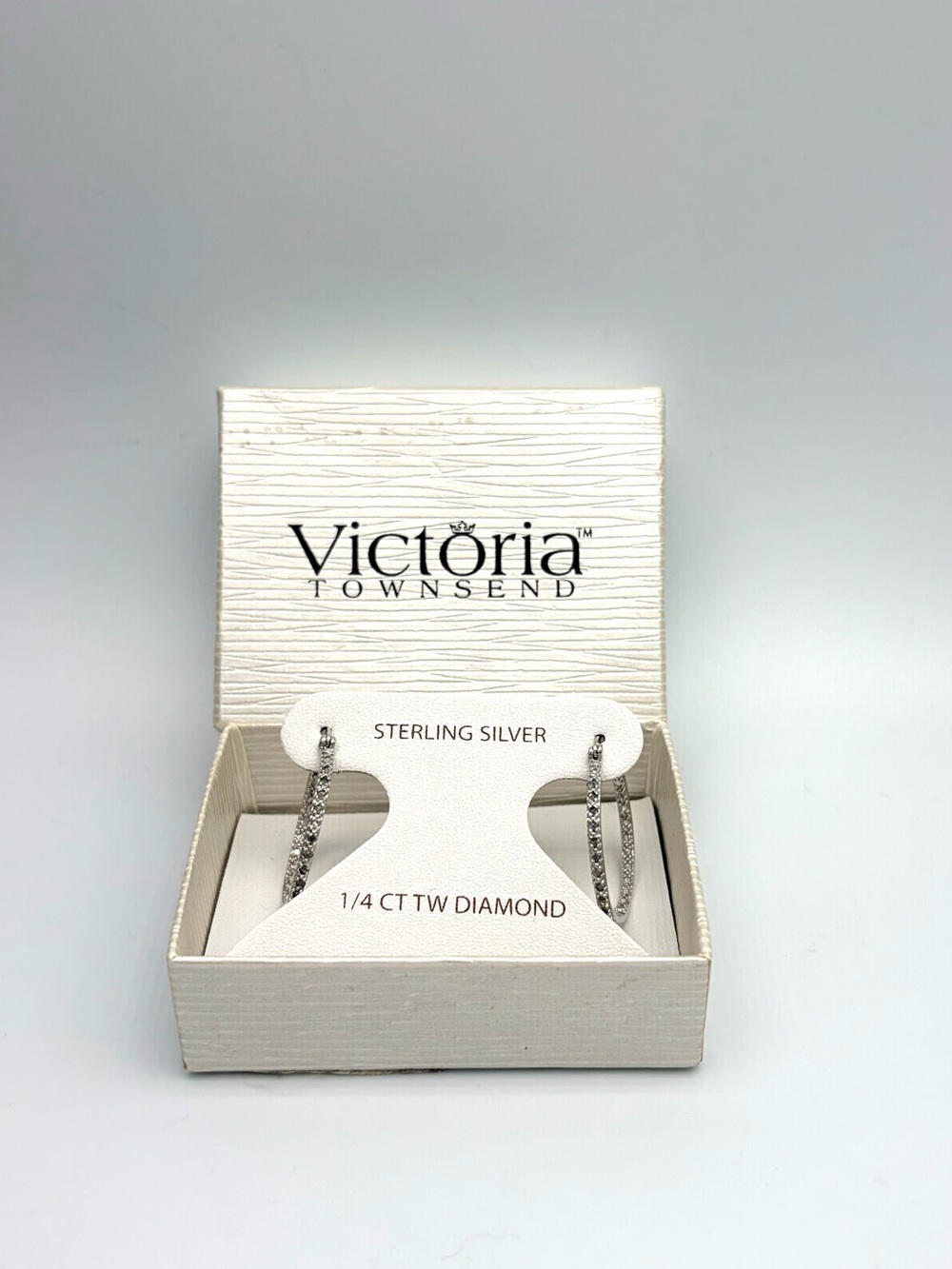 Victoria Townsend Sterling Silver Diamond Hoop Earrings - White- New in Box